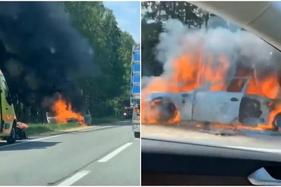 Тяжелая авария на Лиепайском шоссе: после столкновения с фурой сгорел «BMW»