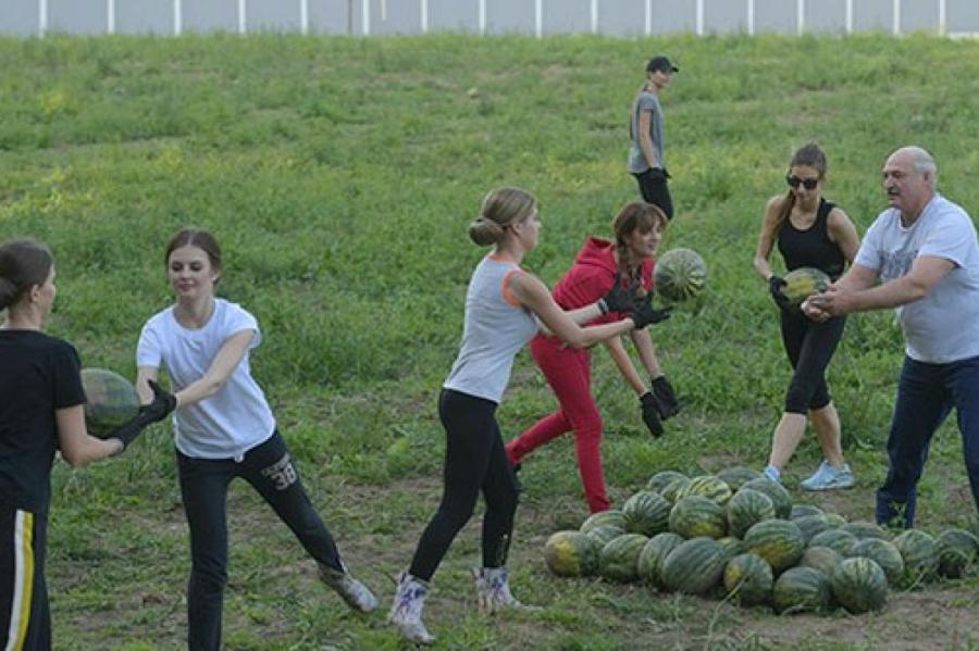 Забил на Болтона. Лукашенко с красивыми девушками собрал арбузы (видео)