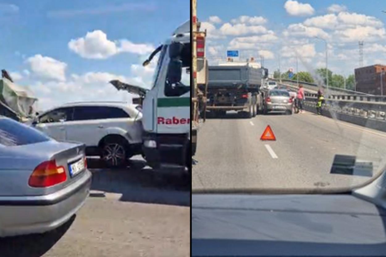 Сразу две аварии с участием грузовых автомобилей на мосту в Риге