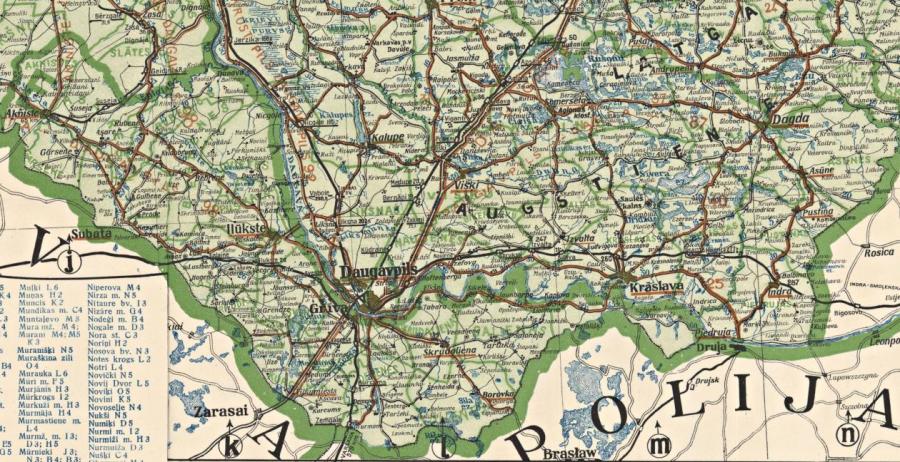 На карте 1935 года Илукстский уезд граничит с Польшей!