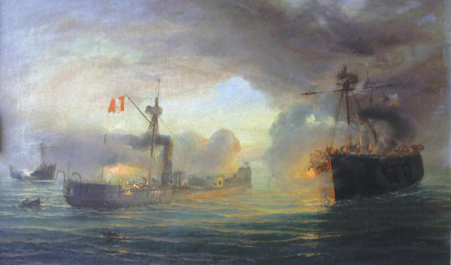 В 1879 году перуанский флот разгромил моряков Чили.