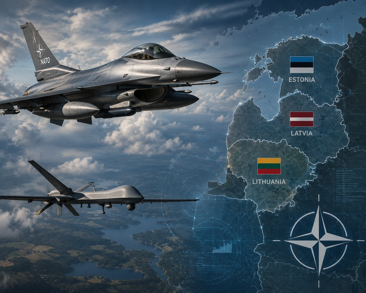 Изображение к статье: НАТО и военный дрон в небе Балтии