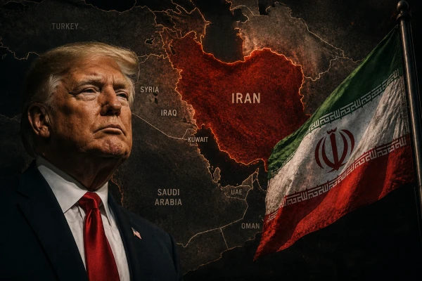 Изображение к статье: Дональд Трамп на фоне карты Ближнего Востока