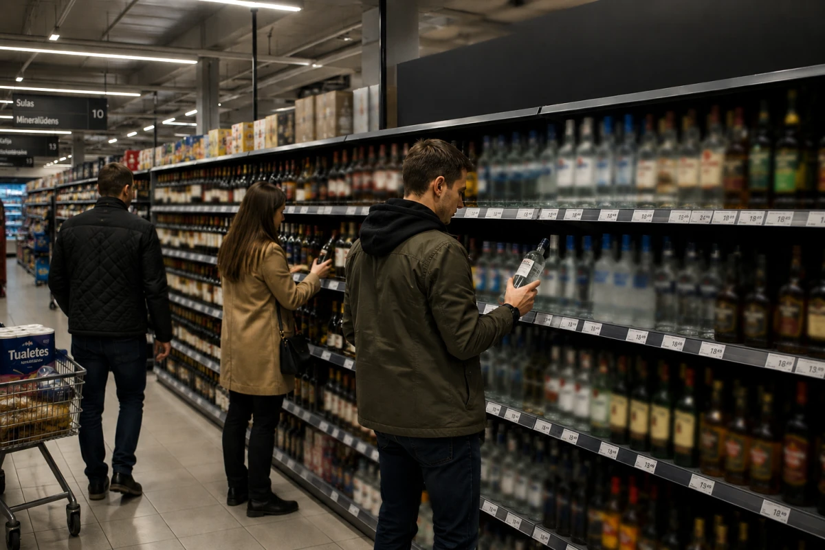 Изображение к статье: Покупатели в магазине у алкогольного отдела