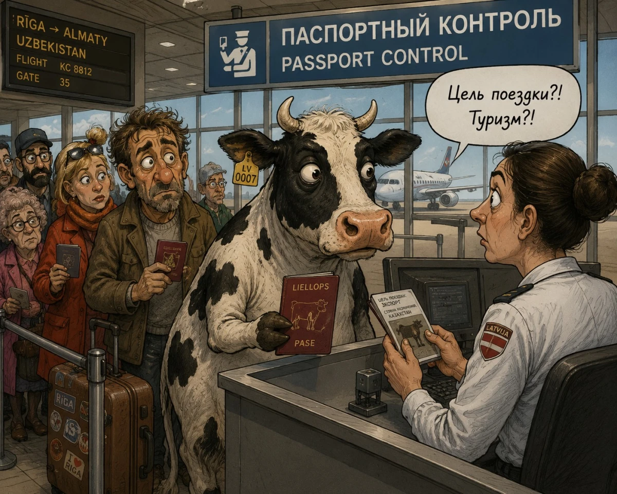 Изображение к статье: корова на паспотрном контроле