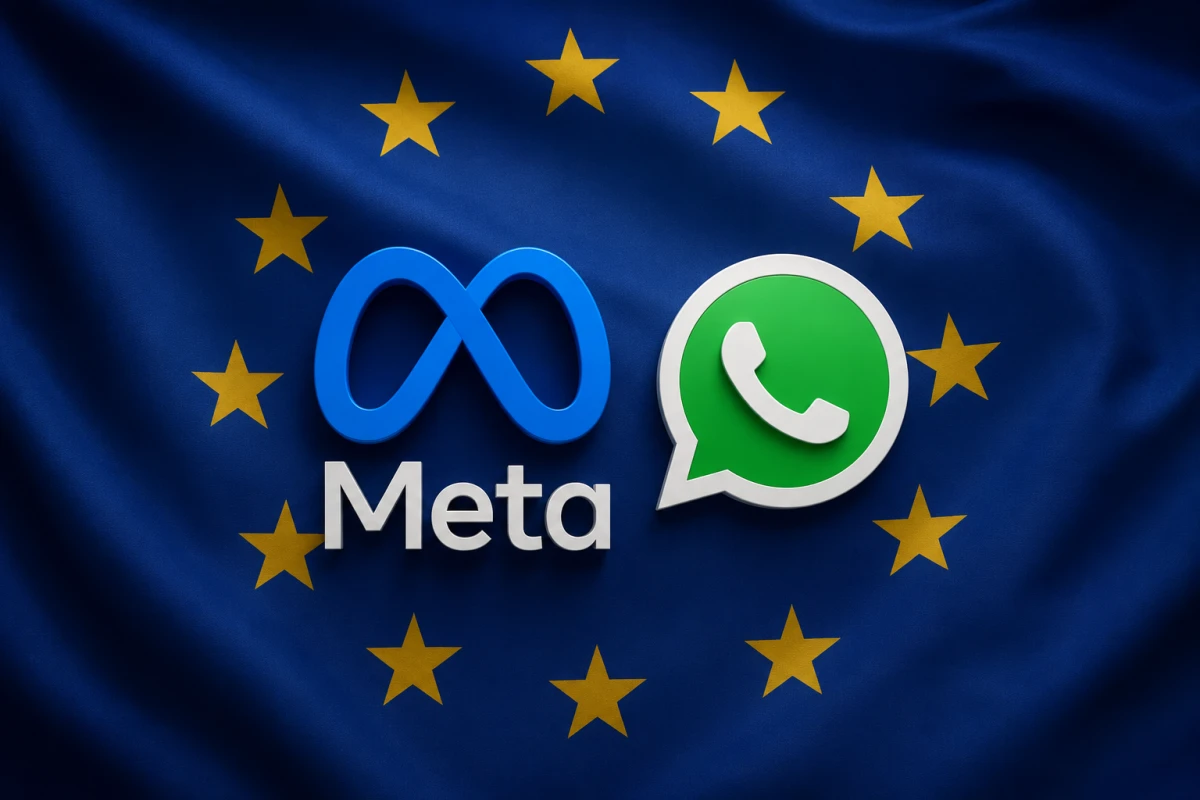 Изображение к статье: Логотипы Meta и WhatsApp на фоне ЕС