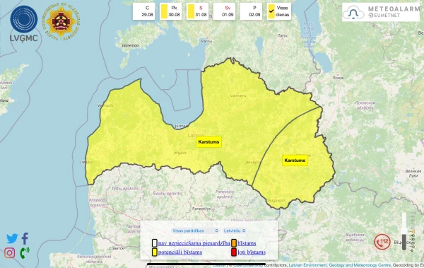 Погода: в Латвии объявлено предупреждение об опасности