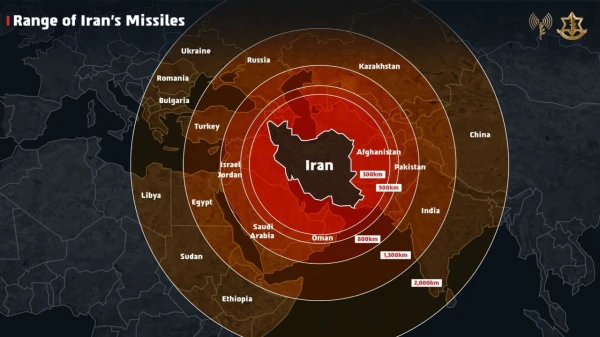 Изображение к статье: Радиус действия ракет Ирана.