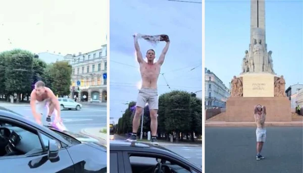 Изображение к статье: Полуголый тиктокер прыгал по машине у памятника Свободы и громко включал «Катюшу». Что ему теперь грозит?