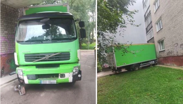 Изображение к статье: «Интересный манёвр»: водитель фургона среди ночи застрял под многоквартирным домом