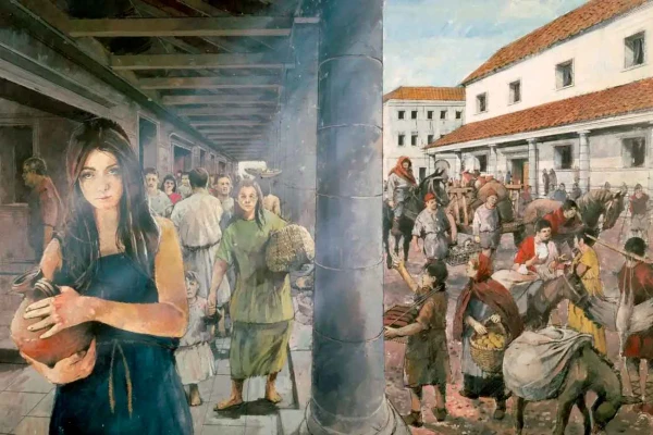 Изображение к статье: Реконструкция рынка города Вроксетера в римские времена.