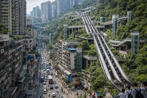 Изображение к статье: Китай построил крупнейший в мире уличный эскалатор