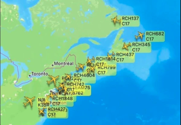 Огромная вереница C-17 ВВС США пересекает Атлантику и движется к Ирану