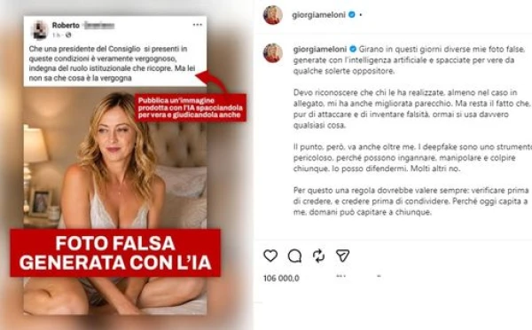 Изображение к статье: Мелони отреагировала на дипфейк с ее изображением и призвала проверять новости
