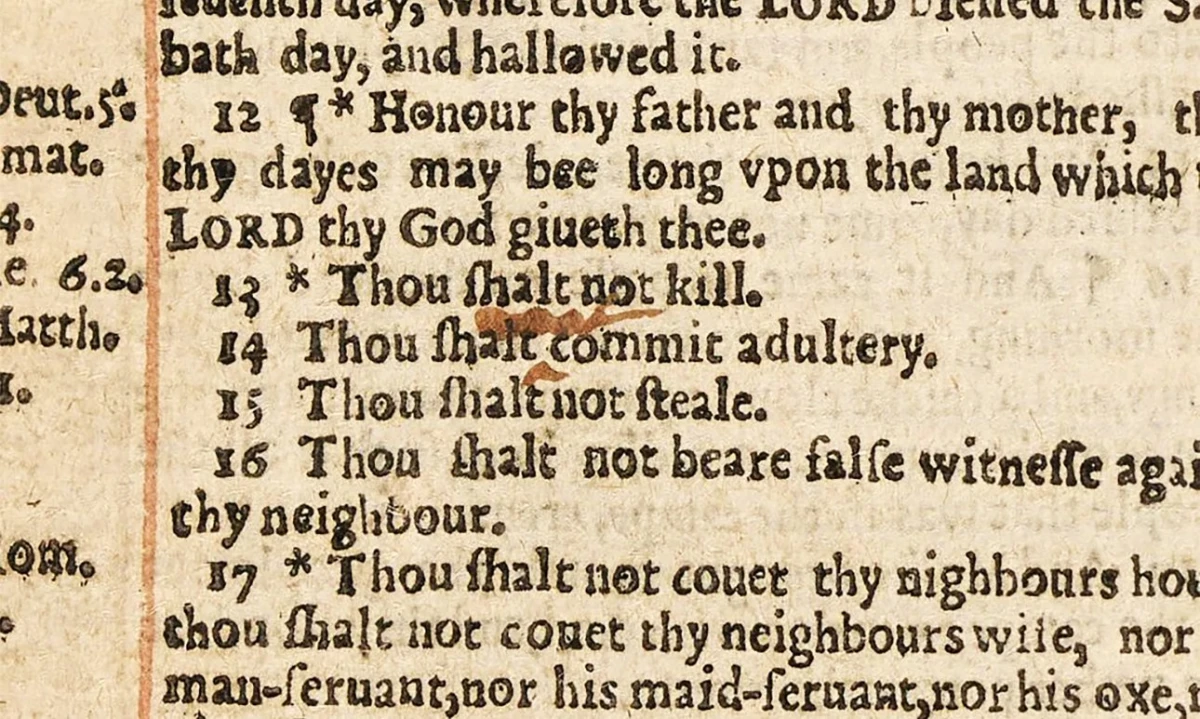 Изображение к статье: Фрагмент из «Нечестивой Библии» 1631 года. Фото:  Yale University Library
