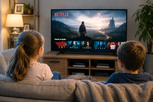 Изображение к статье: Дети смотрят фильм Netflix.