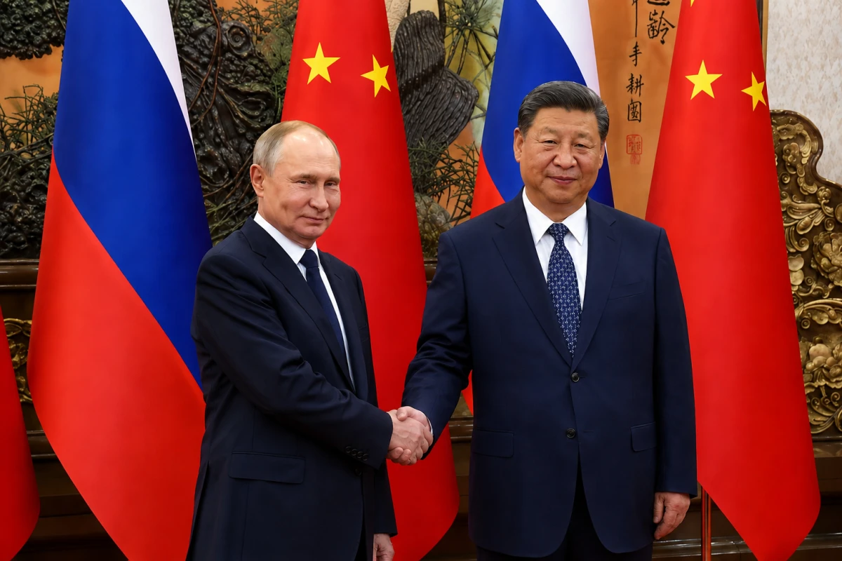 Изображение к статье: Президент России Владимир Путин и председатель КНР Си Цзиньпинь