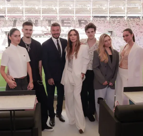 Kim Turnbull, Victoria and David Beckham with children, Jackie Apostol