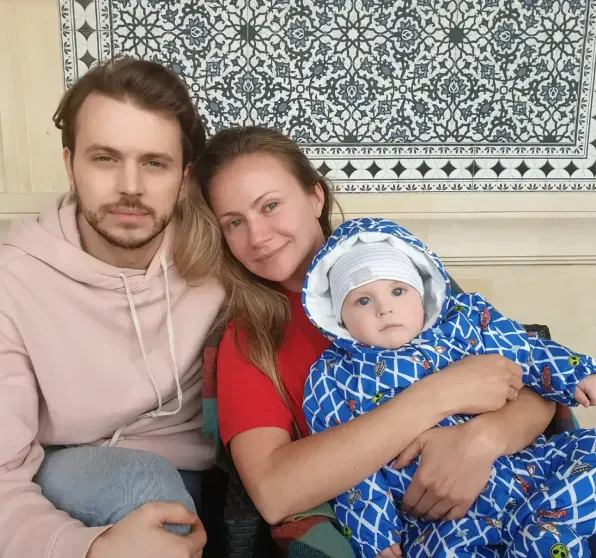 Maria Mironova with her sons Andrei and Fyodor